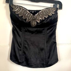 Black satin corset with silver rhinestones